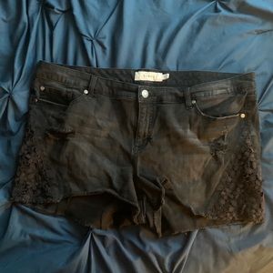 Torrid Black Jean Shorts with Floral Detailing